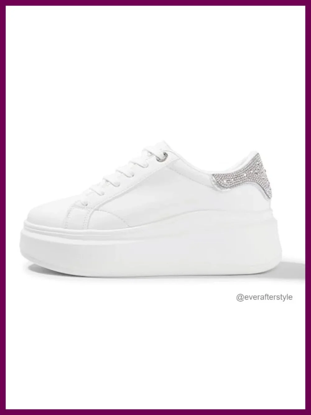 Platform Fashion Sneakers with Rhinestones, Synthetic Leather, TPR Sole, 2.6